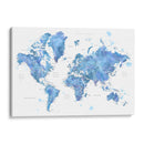 Mapa mundial de acuarela azul con ciudades Simeón - Rosana Laiz Blursbyai | Cuadro decorativo de Canvas Lab