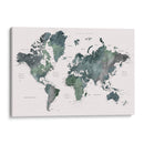 Mapa mundial en acuarela con ciudades Makoa - Rosana Laiz Blursbyai | Cuadro decorativo de Canvas Lab