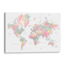 Mapa mundial en acuarela pastel con ciudades Anjah - Rosana Laiz Blursbyai | Cuadro decorativo de Canvas Lab