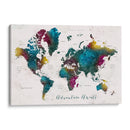 Adventure Awaits - Mapa mundial de Charleena con ciudades - Rosana Laiz Blursbyai | Cuadro decorativo de Canvas Lab