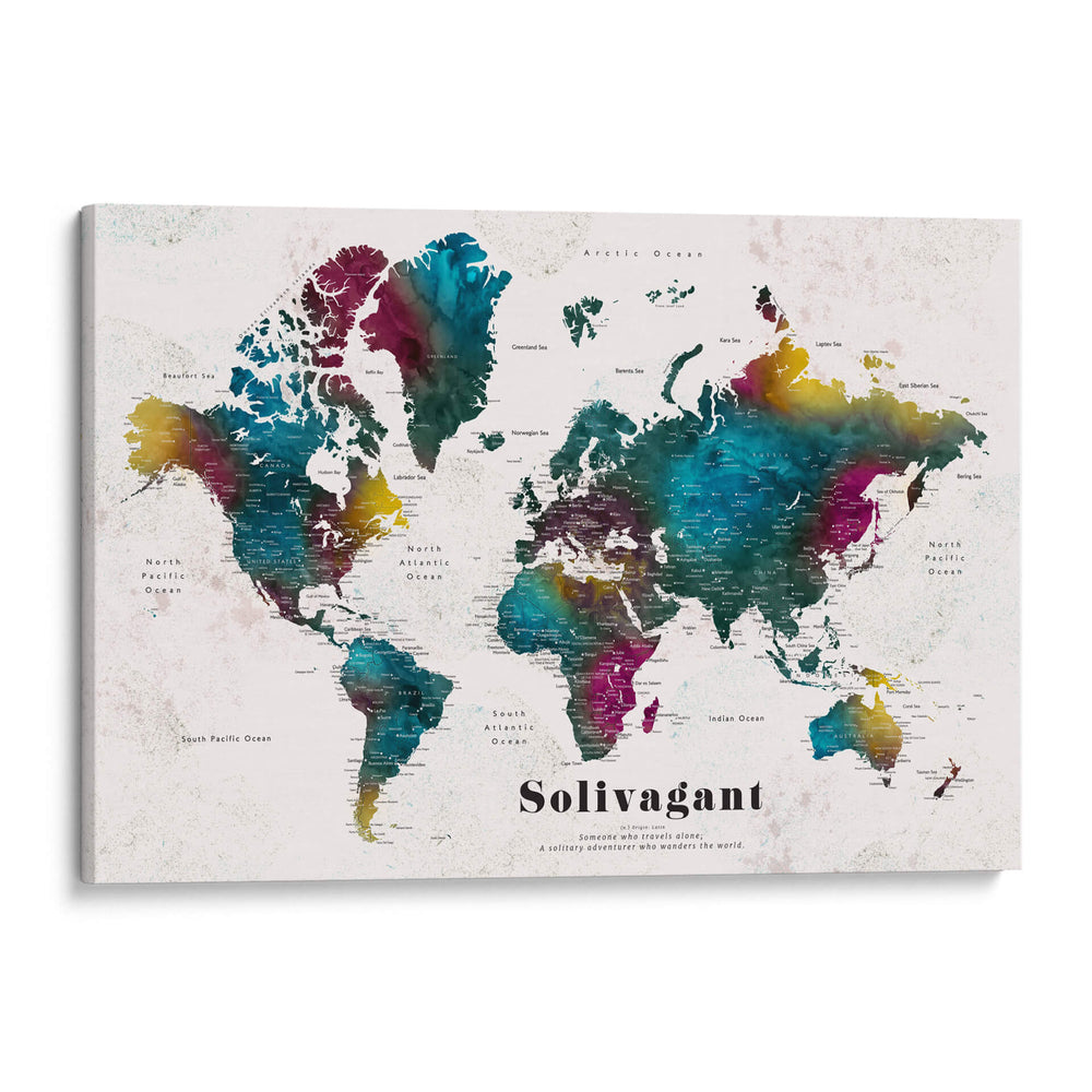 Charleena mapa mundial con ciudades Solivagant - Rosana Laiz Blursbyai | Cuadro decorativo de Canvas Lab