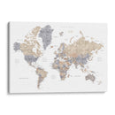 Mapa mundial en acuarela con ciudades Gouri - Rosana Laiz Blursbyai | Cuadro decorativo de Canvas Lab