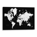 Mapa mundial en blanco y negro con ciudades Connie - Rosana Laiz Blursbyai | Cuadro decorativo de Canvas Lab