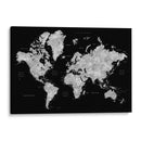 Mapa mundial gris con ciudades Baibah - Rosana Laiz Blursbyai | Cuadro decorativo de Canvas Lab