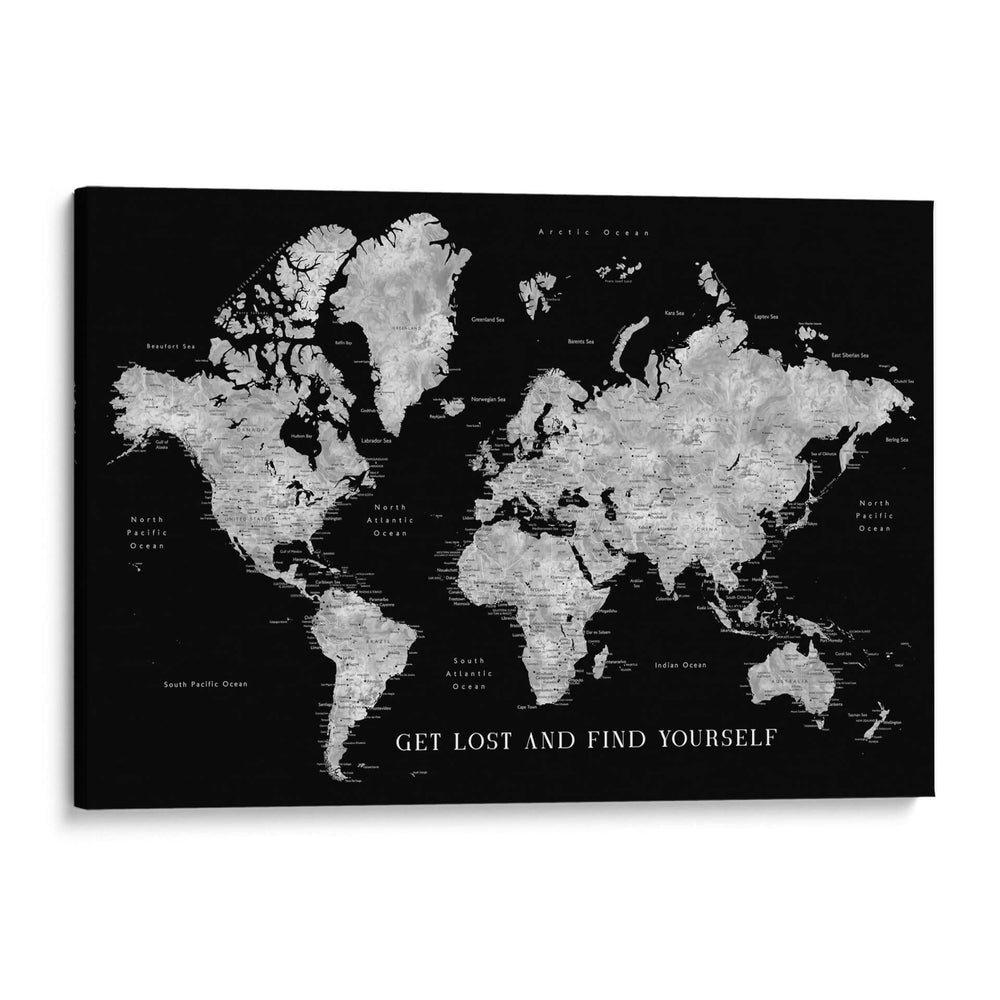 Get Lost and Find Yourself - Mapa mundial de Baibah con ciudades perdidas. - Rosana Laiz Blursbyai | Cuadro decorativo de Canvas Lab