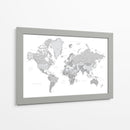 Mapa mundial gris con ciudades Chas - Rosana Laiz Blursbyai | Cuadro decorativo de Canvas Lab