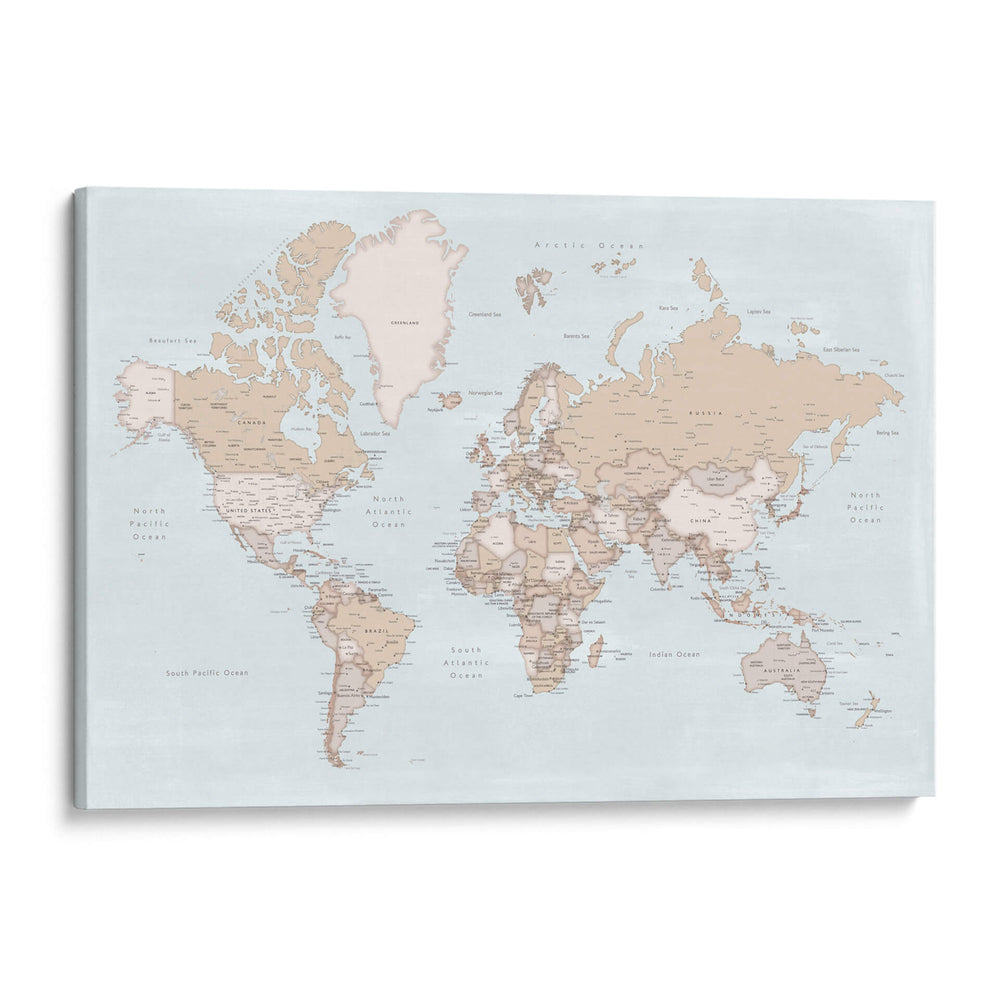Mapa del mundo rústico con ciudades Renisha - Rosana Laiz Blursbyai | Cuadro decorativo de Canvas Lab
