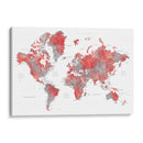 Mapa mundial rojo con ciudades Lyssah - Rosana Laiz Blursbyai | Cuadro decorativo de Canvas Lab