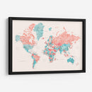 Mapa mundial en acuarela con ciudades Charlotte - Rosana Laiz Blursbyai | Cuadro decorativo de Canvas Lab