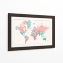 Mapa mundial en acuarela con ciudades Charlotte - Rosana Laiz Blursbyai | Cuadro decorativo de Canvas Lab