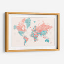Mapa mundial en acuarela con ciudades Charlotte - Rosana Laiz Blursbyai | Cuadro decorativo de Canvas Lab