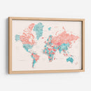 Mapa mundial en acuarela con ciudades Charlotte - Rosana Laiz Blursbyai | Cuadro decorativo de Canvas Lab