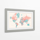 Mapa mundial en acuarela con ciudades Charlotte - Rosana Laiz Blursbyai | Cuadro decorativo de Canvas Lab