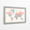 Mapa mundial en acuarela con ciudades Charlotte - Rosana Laiz Blursbyai | Cuadro decorativo de Canvas Lab
