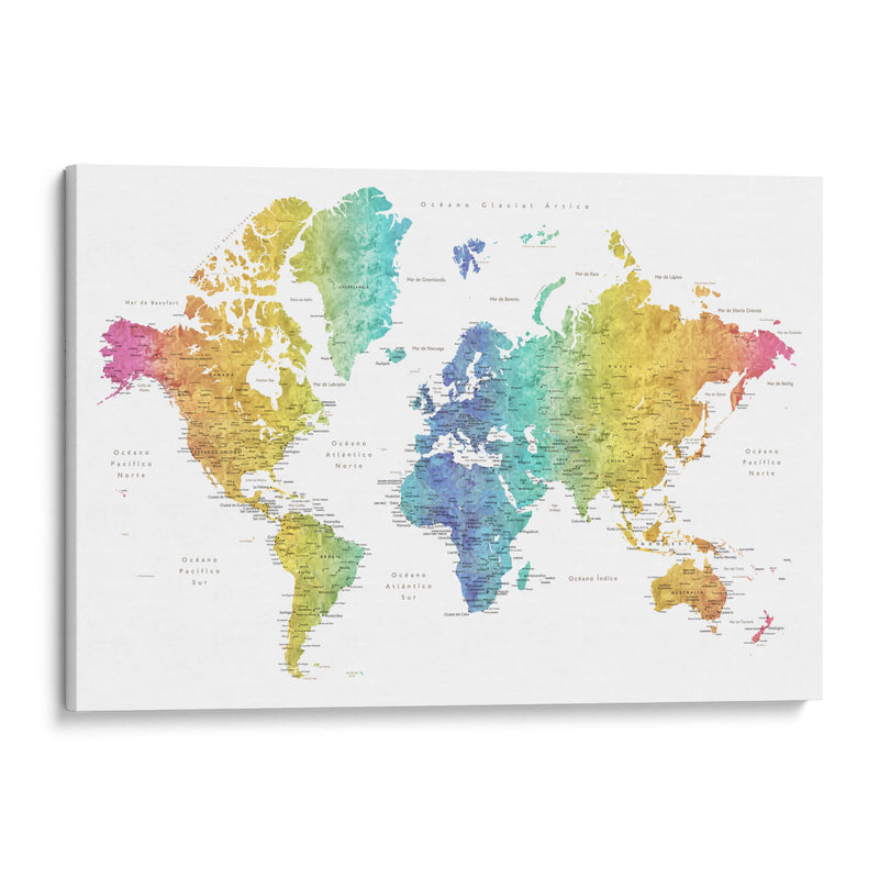 Mapa mundial en español Jude - Rosana Laiz Blursbyai | Cuadro decorativo de Canvas Lab