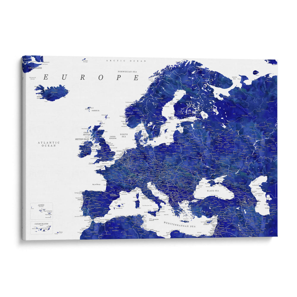 Mapa detallado azul marino de Europa - Rosana Laiz Blursbyai | Cuadro decorativo de Canvas Lab
