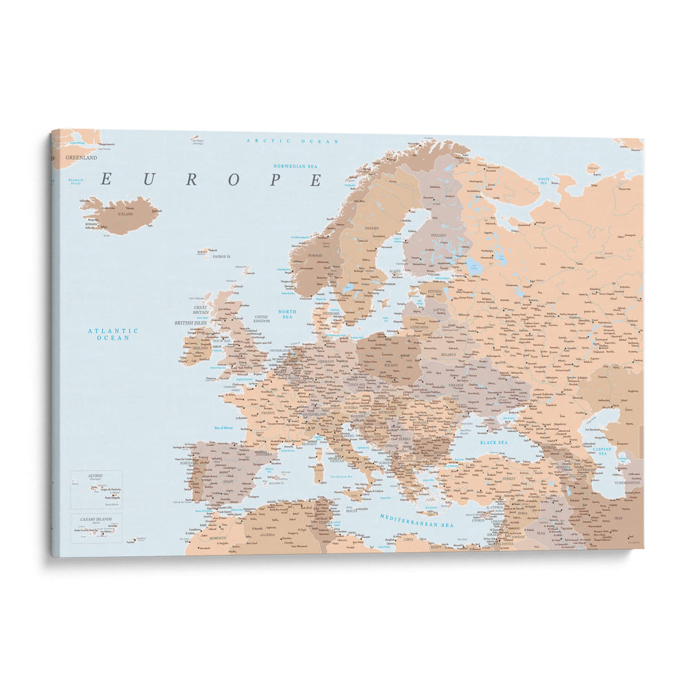 Mapa neutral detallado de Europa - Rosana Laiz Blursbyai | Cuadro decorativo de Canvas Lab