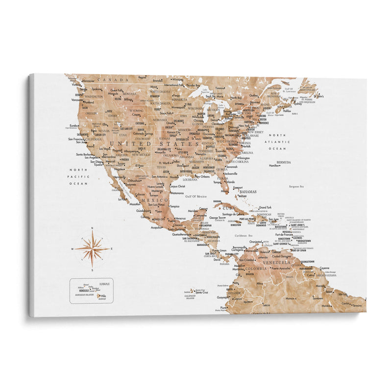 Mapa neutral de Estados Unidos y el mar Caribe - Rosana Laiz Blursbyai | Cuadro decorativo de Canvas Lab