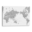 Mapa mundial centrado en el Pacífico en acuarela gris - Rosana Laiz Blursbyai | Cuadro decorativo de Canvas Lab