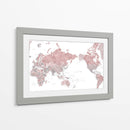 Mapa mundial centrado en el Pacífico en rosa polvoriento - Rosana Laiz Blursbyai | Cuadro decorativo de Canvas Lab