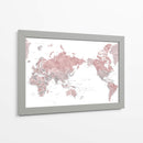Mapa mundial centrado en el Pacífico en rosa polvoriento - Rosana Laiz Blursbyai | Cuadro decorativo de Canvas Lab