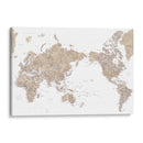 Mapa mundial centrado en el Pacífico en color topo - Rosana Laiz Blursbyai | Cuadro decorativo de Canvas Lab