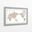 Mapa mundial centrado en el Pacífico en color topo - Rosana Laiz Blursbyai | Cuadro decorativo de Canvas Lab