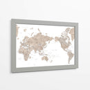 Mapa mundial centrado en el Pacífico en color topo - Rosana Laiz Blursbyai | Cuadro decorativo de Canvas Lab