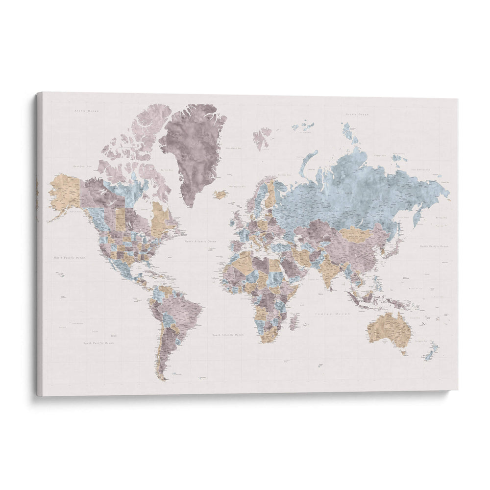 Mahler mapa mundial muy detallado con ciudades - Rosana Laiz Blursbyai | Cuadro decorativo de Canvas Lab