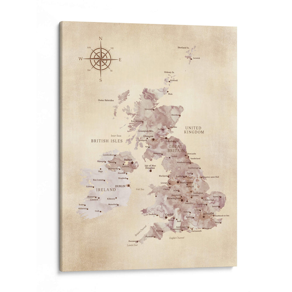 Mapa sepia del Reino Unido - Rosana Laiz Blursbyai | Cuadro decorativo de Canvas Lab