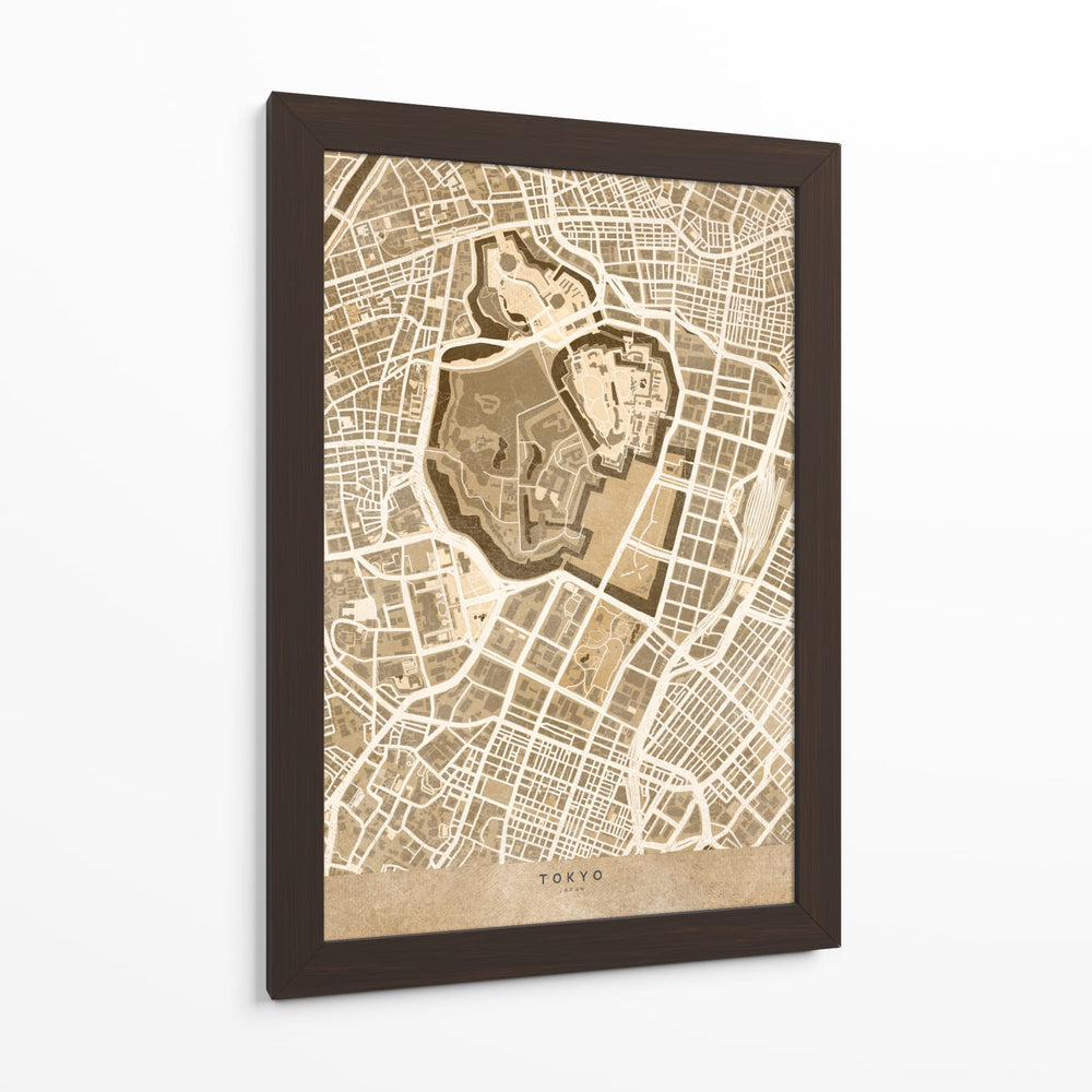 Mapa sepia de Tokyo - Rosana Laiz Blursbyai | Cuadro decorativo de Canvas Lab