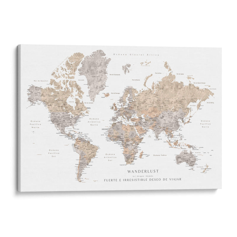 Mapa mundial Wanderlust en español - Rosana Laiz Blursbyai | Cuadro decorativo de Canvas Lab