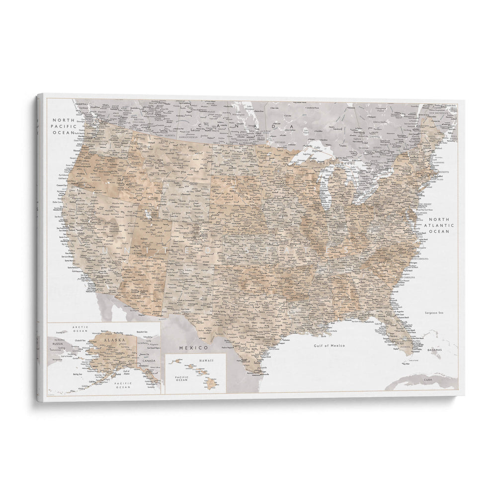 Mapa muy detallado de los Estados Unidos Abey - Rosana Laiz Blursbyai | Cuadro decorativo de Canvas Lab