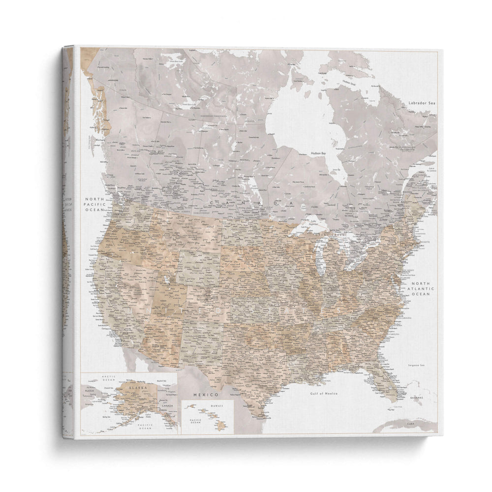 Mapa muy detallado de los Estados Unidos y Canadá - Rosana Laiz Blursbyai | Cuadro decorativo de Canvas Lab