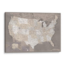Mapa muy detallado de los Estados Unidos color topo oscuro - Rosana Laiz Blursbyai | Cuadro decorativo de Canvas Lab