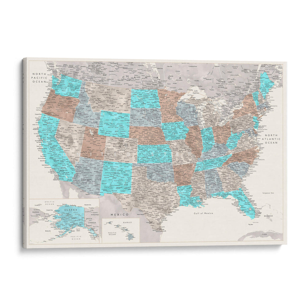 Mapa muy detallado de los Estados Unidos Romy - Rosana Laiz Blursbyai | Cuadro decorativo de Canvas Lab
