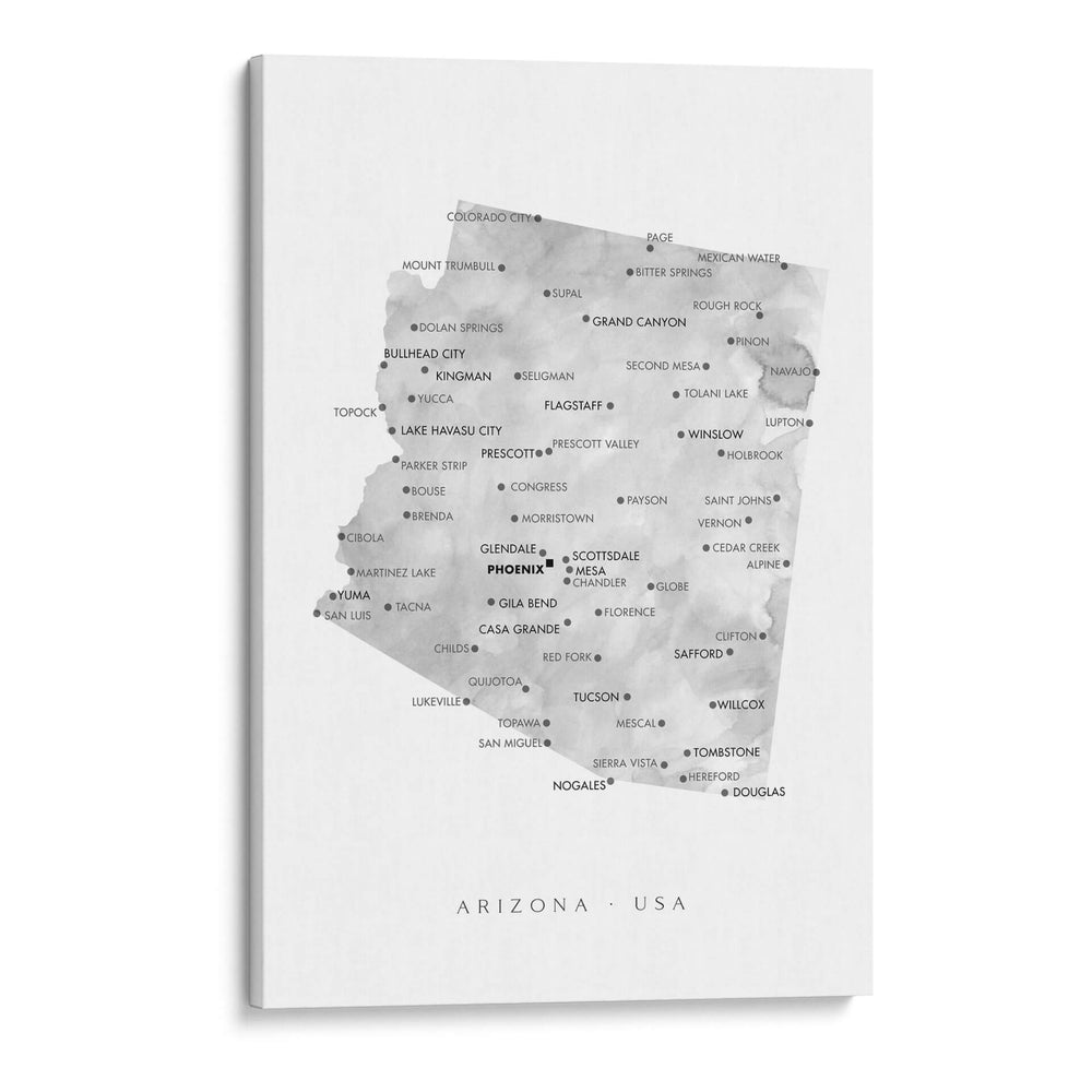 Mapa acuarela en escala de grises de Arizona, EUA - Rosana Laiz Blursbyai | Cuadro decorativo de Canvas Lab