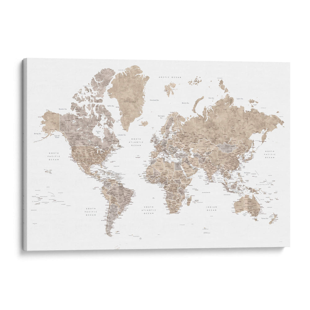 Mapa mundial detallado con ciudades Abey - Rosana Laiz Blursbyai | Cuadro decorativo de Canvas Lab