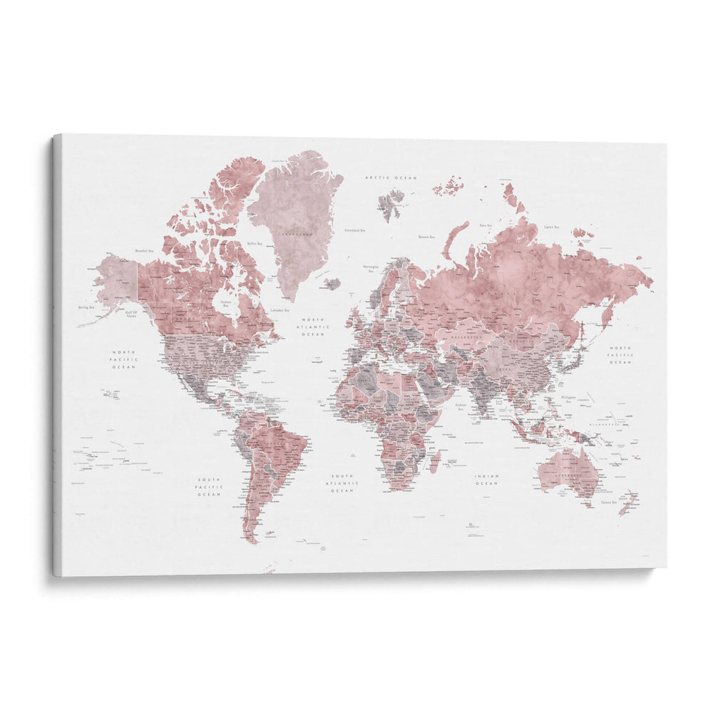 Mapa mundial detallado con ciudades Piper - Rosana Laiz Blursbyai | Cuadro decorativo de Canvas Lab