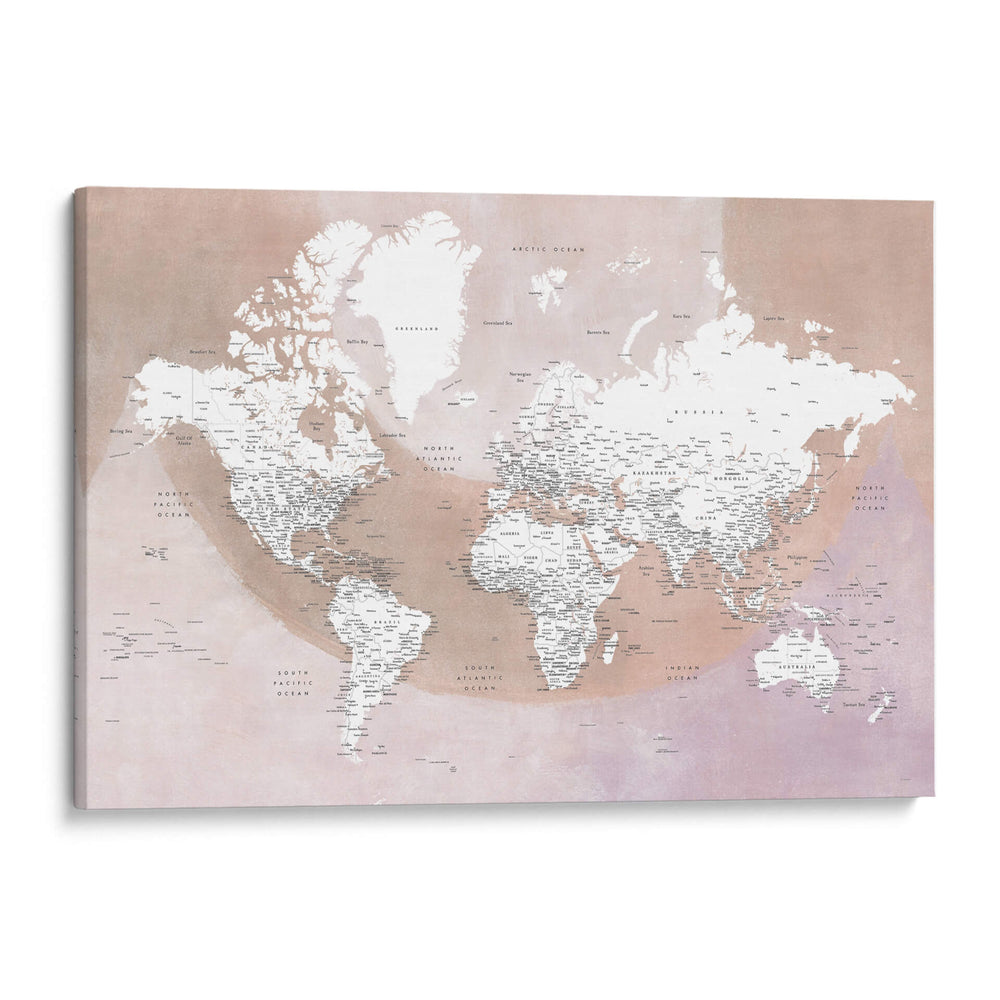Mapa mundial detallado con ciudades Qawi - Rosana Laiz Blursbyai | Cuadro decorativo de Canvas Lab