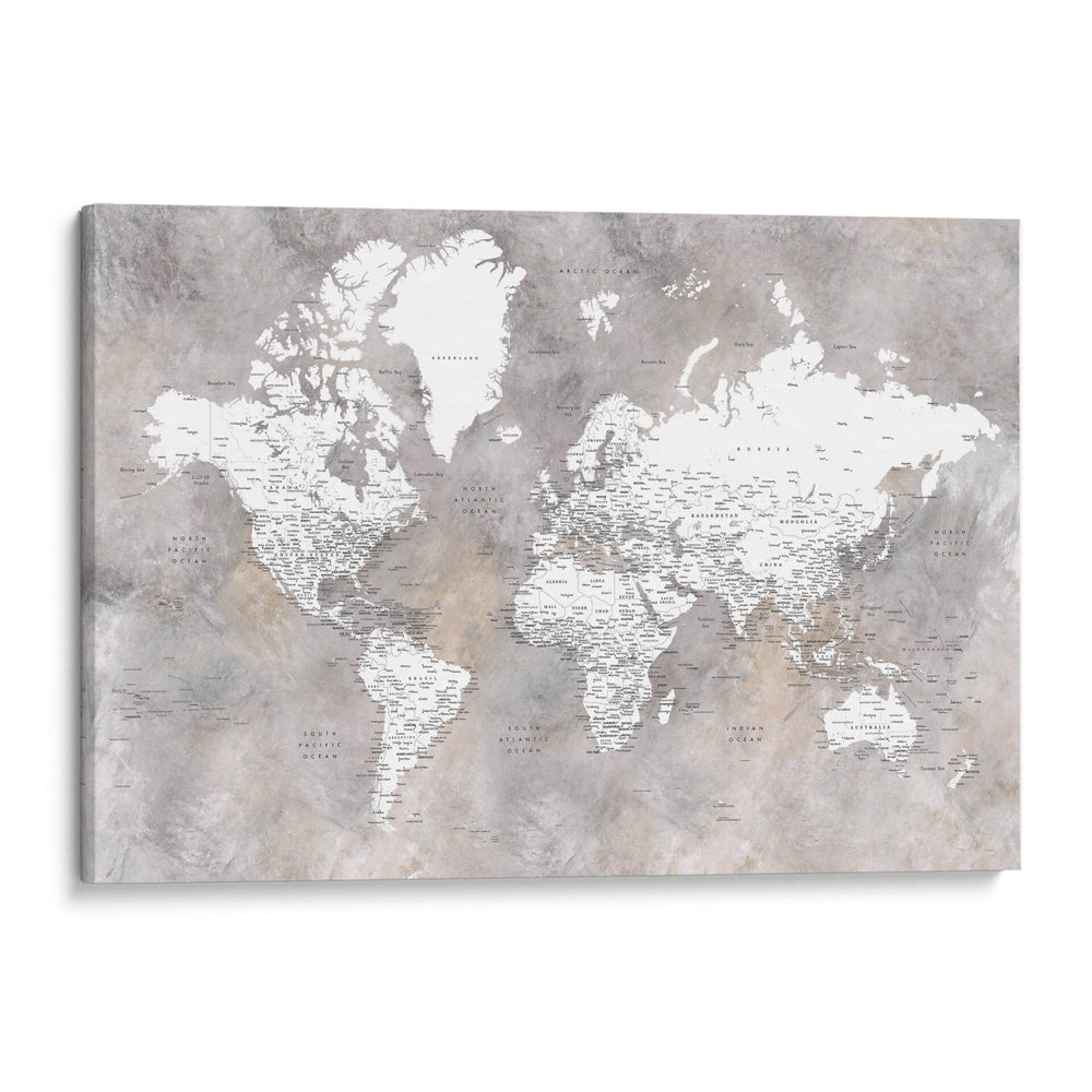 Mapa mundial detallado con ciudades Vali - Rosana Laiz Blursbyai | Cuadro decorativo de Canvas Lab