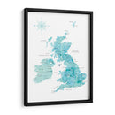Mapa acuarela aguamarina del Reino Unido - United Kingdom - Rosana Laiz Blursbyai | Cuadro decorativo de Canvas Lab