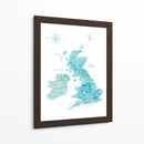 Mapa acuarela aguamarina del Reino Unido - United Kingdom - Rosana Laiz Blursbyai | Cuadro decorativo de Canvas Lab