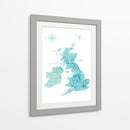 Mapa acuarela aguamarina del Reino Unido - United Kingdom - Rosana Laiz Blursbyai | Cuadro decorativo de Canvas Lab