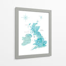 Mapa acuarela aguamarina del Reino Unido - United Kingdom - Rosana Laiz Blursbyai | Cuadro decorativo de Canvas Lab