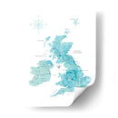 Mapa acuarela aguamarina del Reino Unido - United Kingdom - Rosana Laiz Blursbyai | Cuadro decorativo de Canvas Lab
