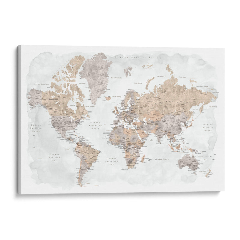Mapa mundial en español Calista - Rosana Laiz Blursbyai | Cuadro decorativo de Canvas Lab