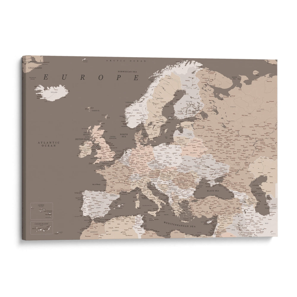 Mapa detallado de tonos tierra de Europa - Rosana Laiz Blursbyai | Cuadro decorativo de Canvas Lab