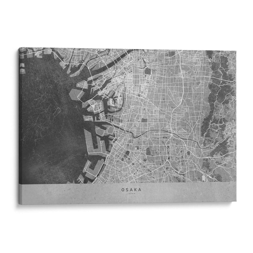 Mapa gris de Osaka - Rosana Laiz Blursbyai | Cuadro decorativo de Canvas Lab