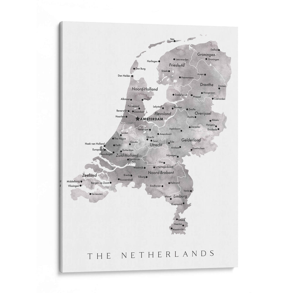 Mapa gris de los Países Bajos (Holanda) - The Netherlands - Rosana Laiz Blursbyai | Cuadro decorativo de Canvas Lab